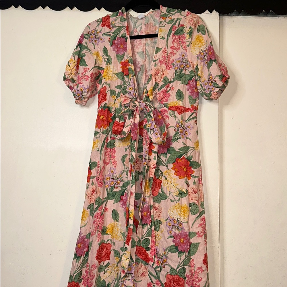 Old Navy Pink and Green Floral Cotton Dress